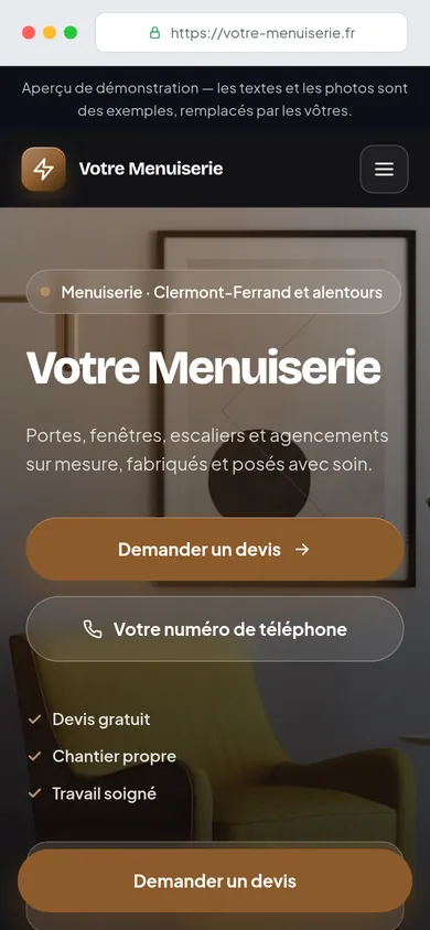 Le même site affiché sur smartphone