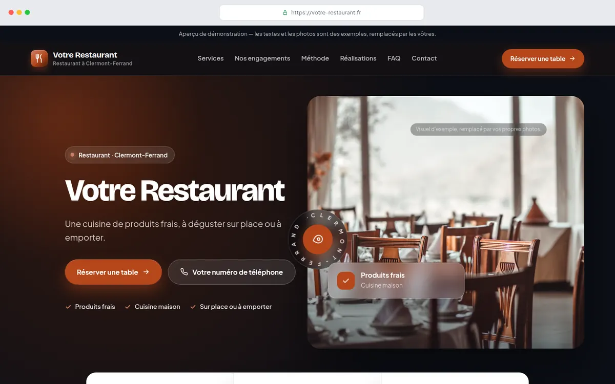 Exemple de proposition visuelle pour un restaurant, telle qu'elle est présentée avant le développement